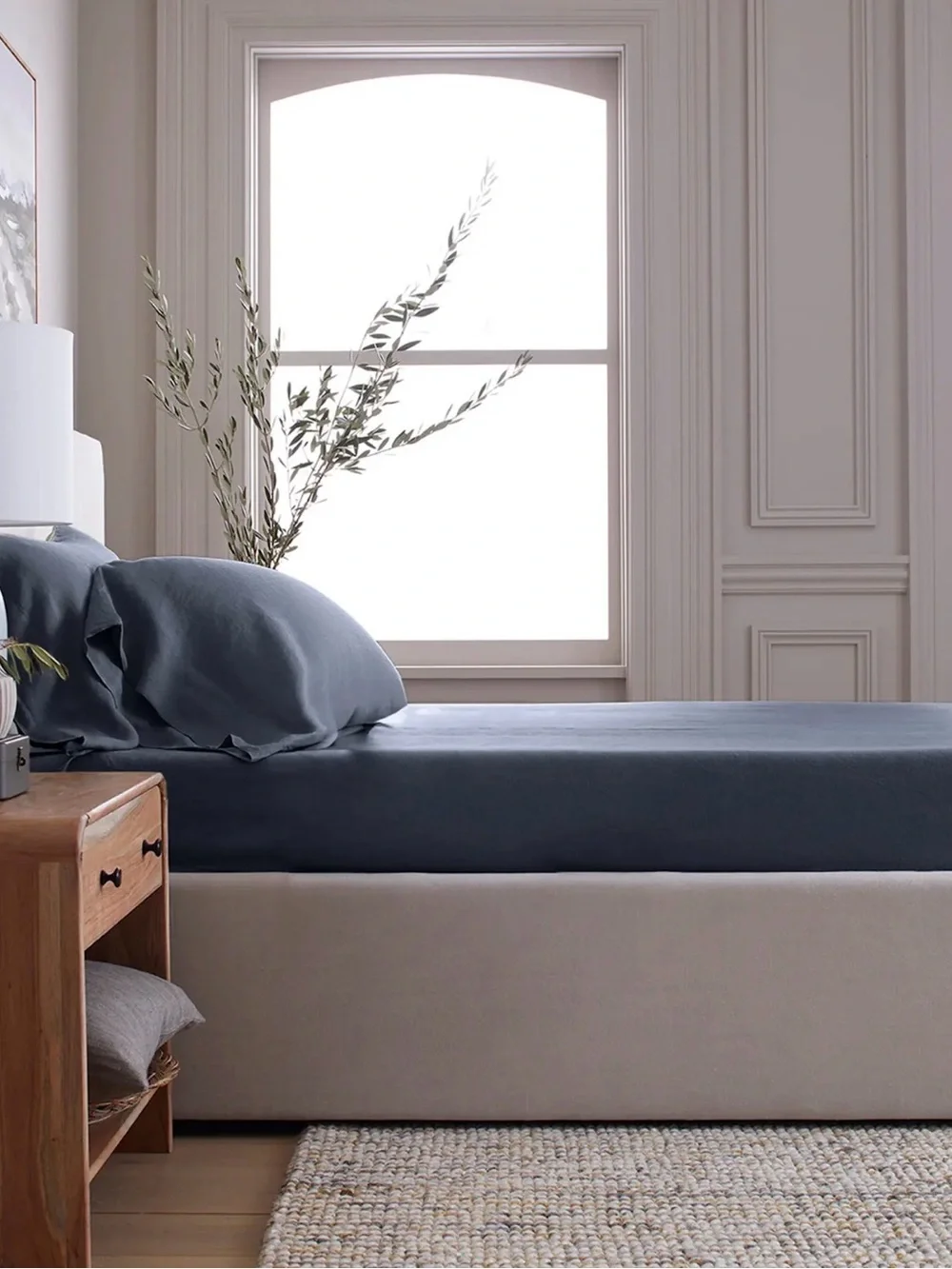 Full European Linen Fitted Sheet Set in Nightfall - $114